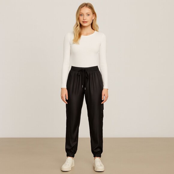 Zara Trafaluc Black Silk-likeJogger Pants Casual Comfort with Urban Edge Size XS - Picture 2 of 7
